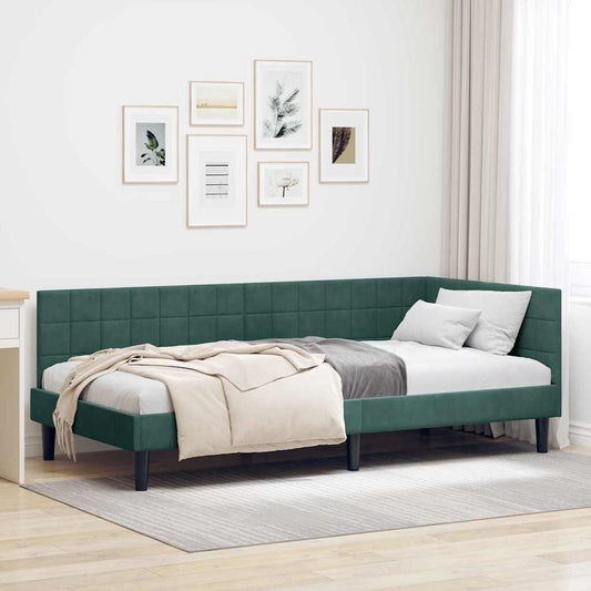 Corner Bed Frame with Headboard Dark green 100 x 200 cm Velvet