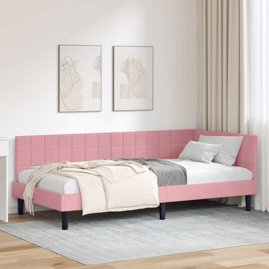 Corner Bed Frame with Headboard Pink 100 x 200 cm Velvet