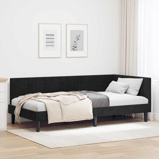 Corner Bed Frame with Headboard Black 100 x 200 cm Velvet