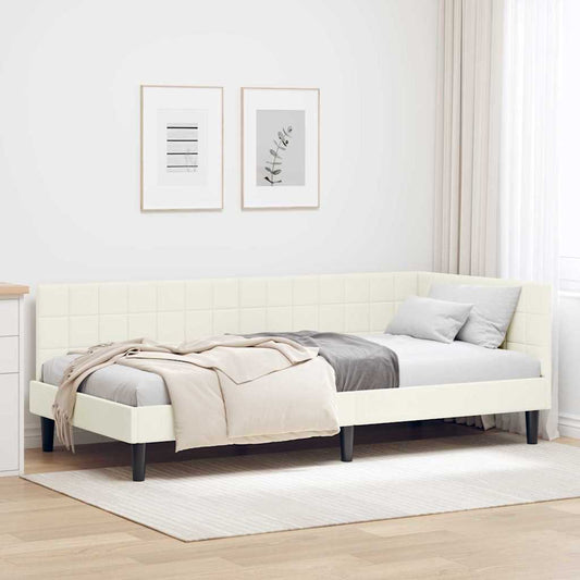 Corner Bed Frame with Headboard Cream 100 x 200 cm Velvet