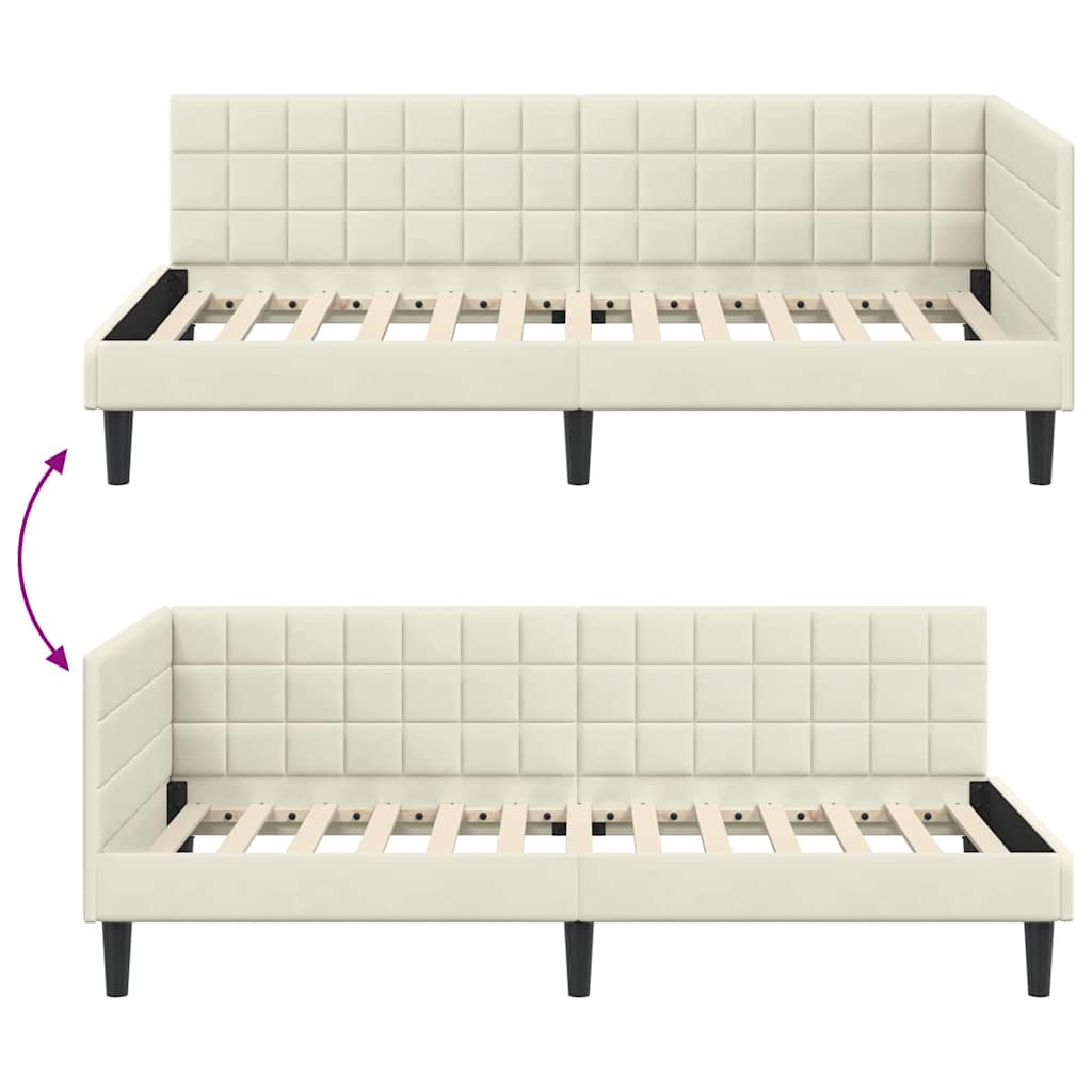 Corner Bed Frame with Headboard Cream 100 x 200 cm Velvet