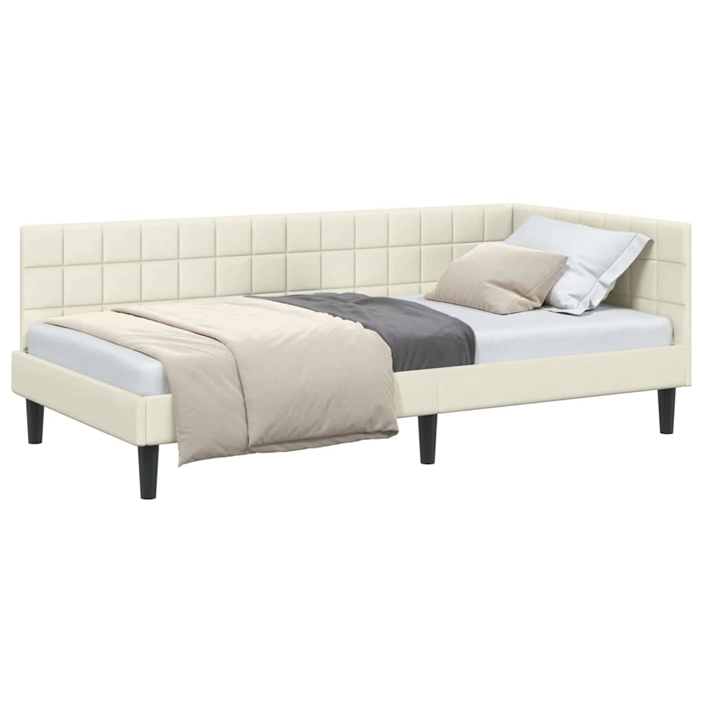 Corner Bed Frame with Headboard Cream 100 x 200 cm Velvet