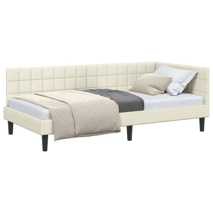 Corner Bed Frame with Headboard Cream 100 x 200 cm Velvet