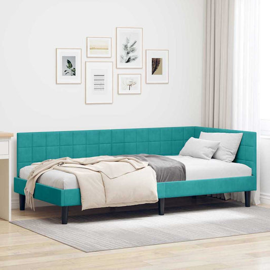 Corner Bed Frame with Headboard Turquoise 100 x 200 cm Velvet
