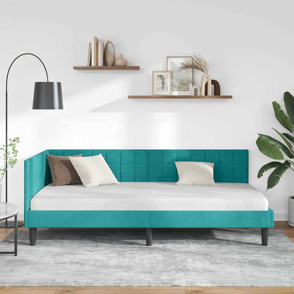 Corner Bed Frame with Headboard Turquoise 100 x 200 cm Velvet