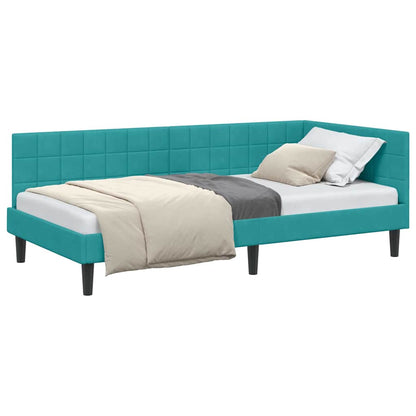 Corner Bed Frame with Headboard Turquoise 100 x 200 cm Velvet