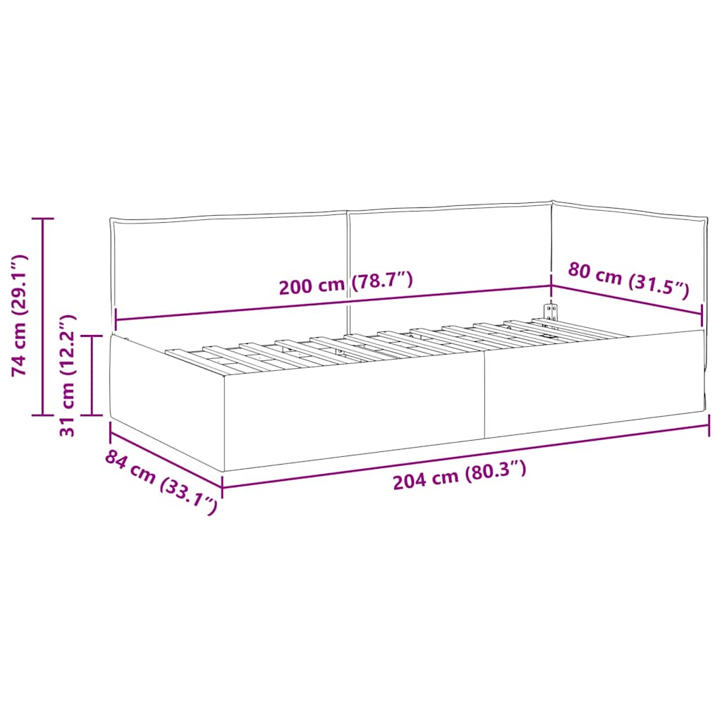 Corner Bed Frame with Headboard Dark grey 80 x 200 cm Fabric