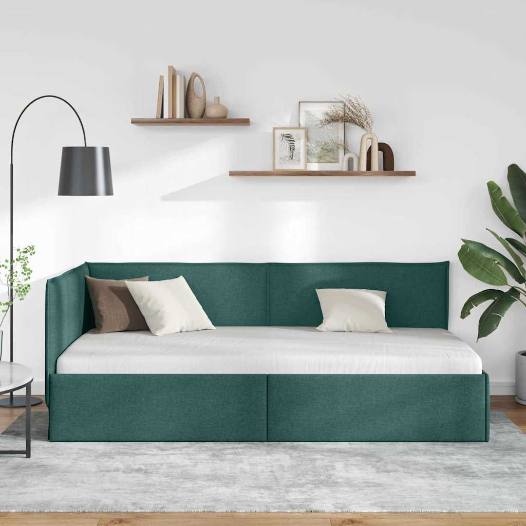 Corner Bed Frame with Headboard Dark green 80 x 200 cm Fabric