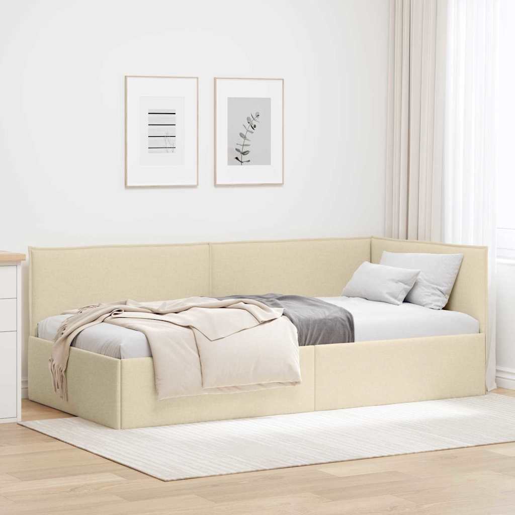 Corner Bed Frame with Headboard Cream 80 x 200 cm Fabric