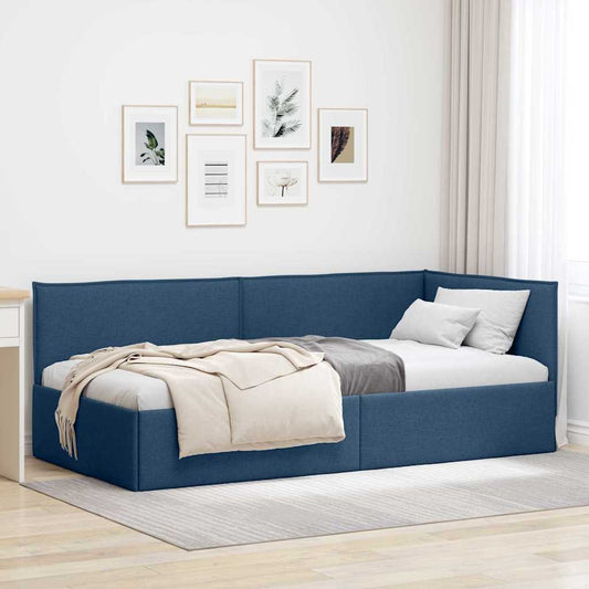 Corner Bed Frame with Headboard Blue 80 x 200 cm Fabric