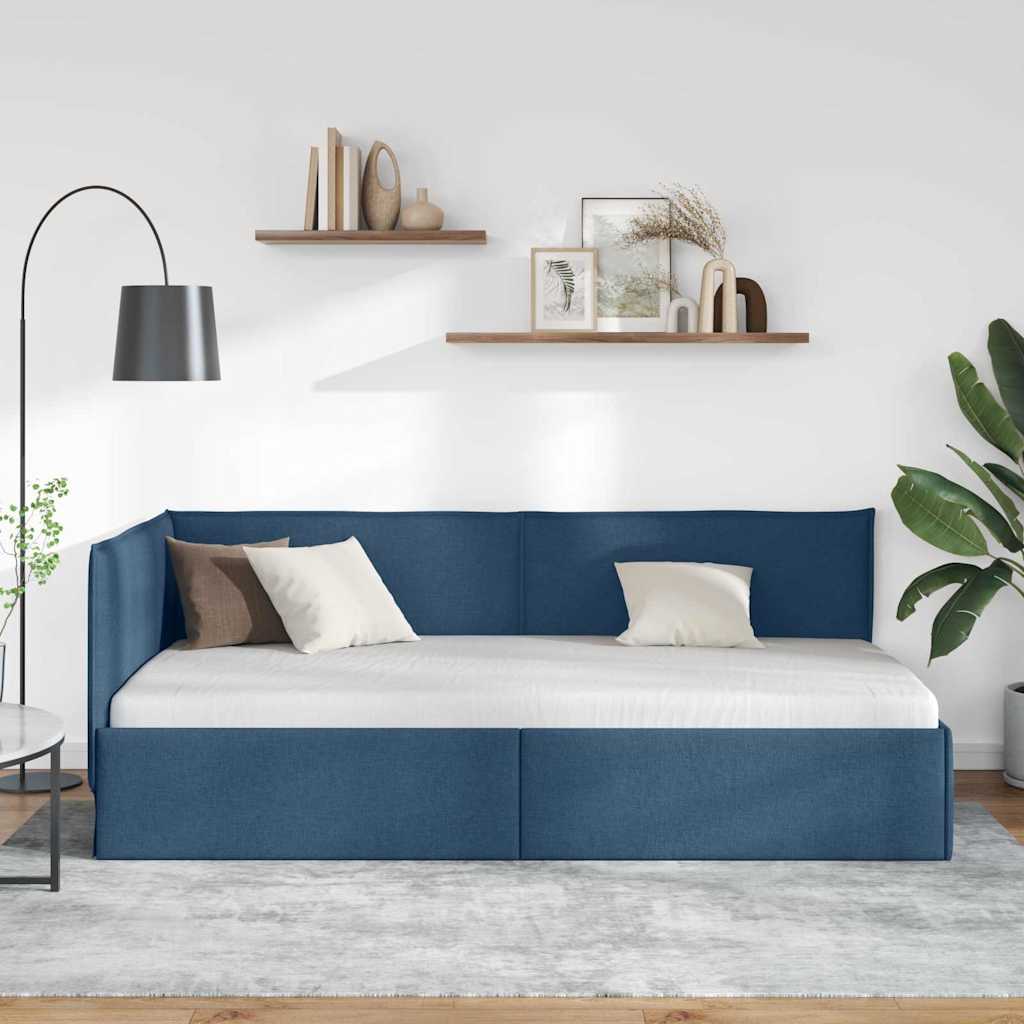 Corner Bed Frame with Headboard Blue 80 x 200 cm Fabric