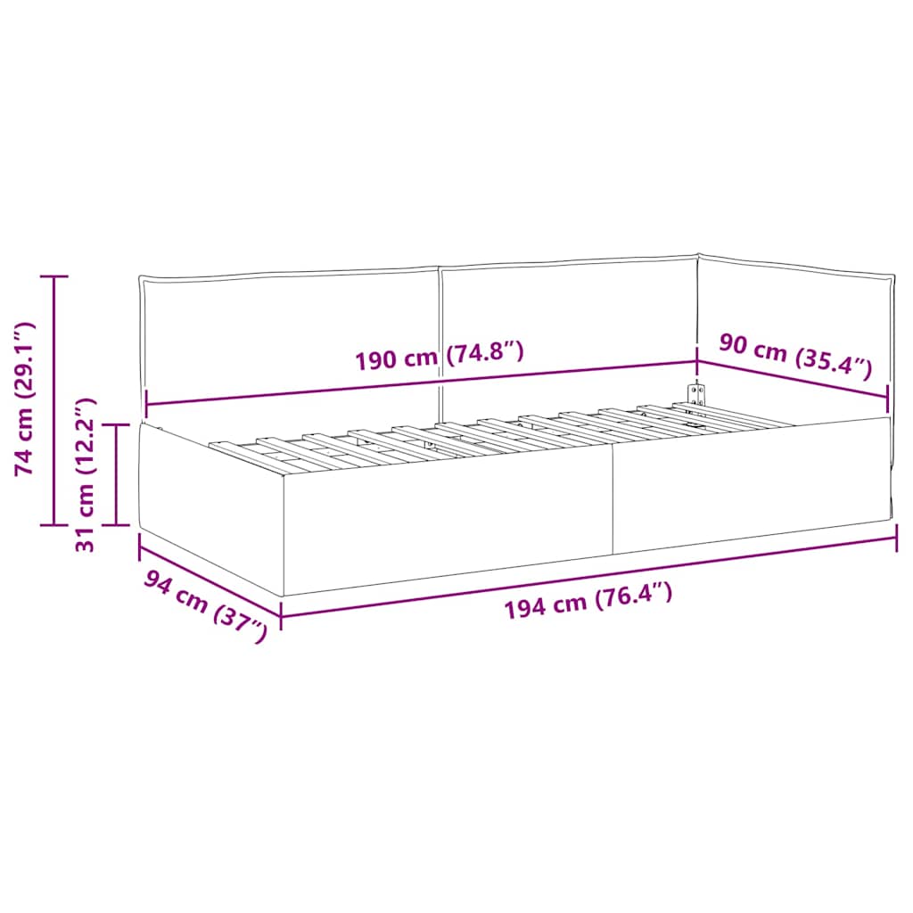 Corner Bed Frame with Headboard Light grey 90 x 190 cm Fabric