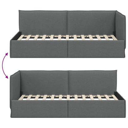 Corner Bed Frame with Headboard Dark grey 90 x 190 cm Fabric
