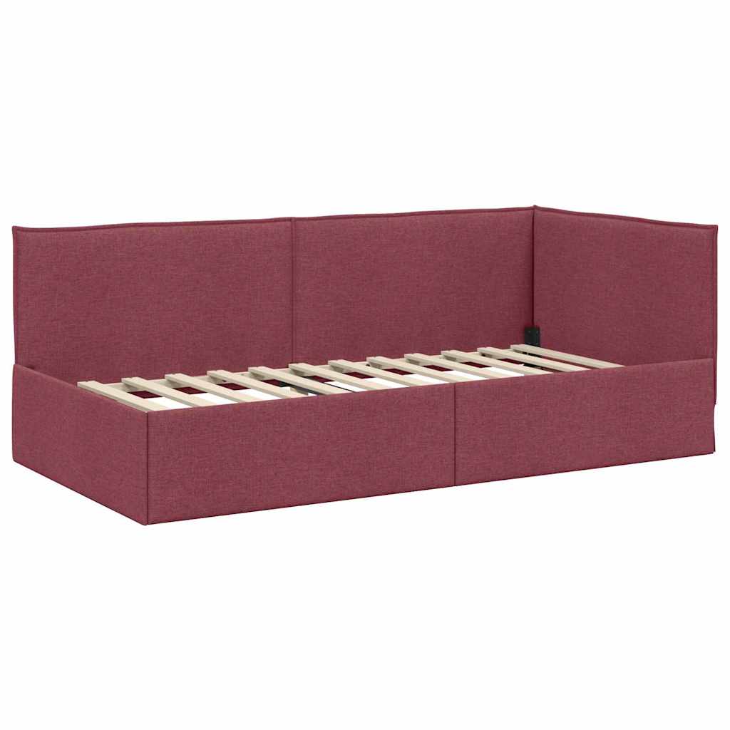 Corner Bed Frame with Headboard Wine red 90 x 190 cm Fabric