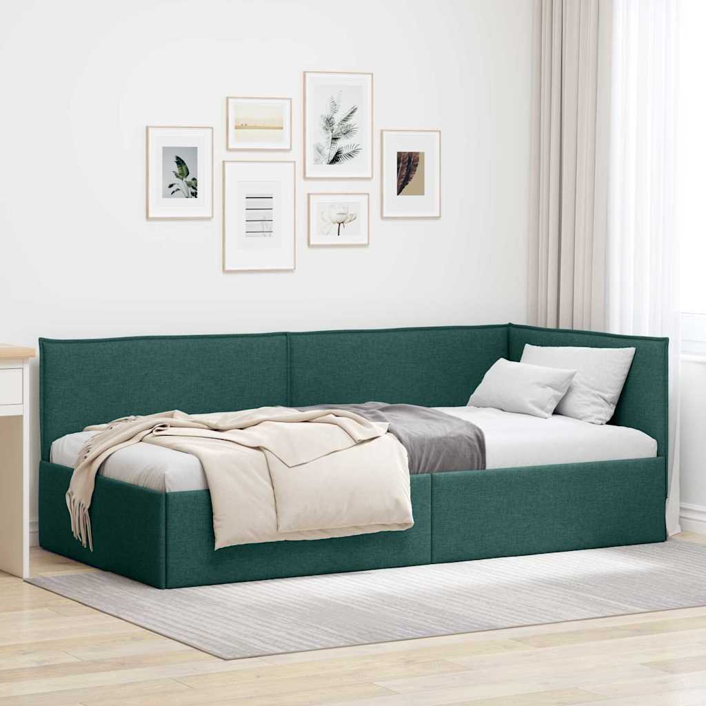 Corner Bed Frame with Headboard Dark green 90 x 190 cm Fabric
