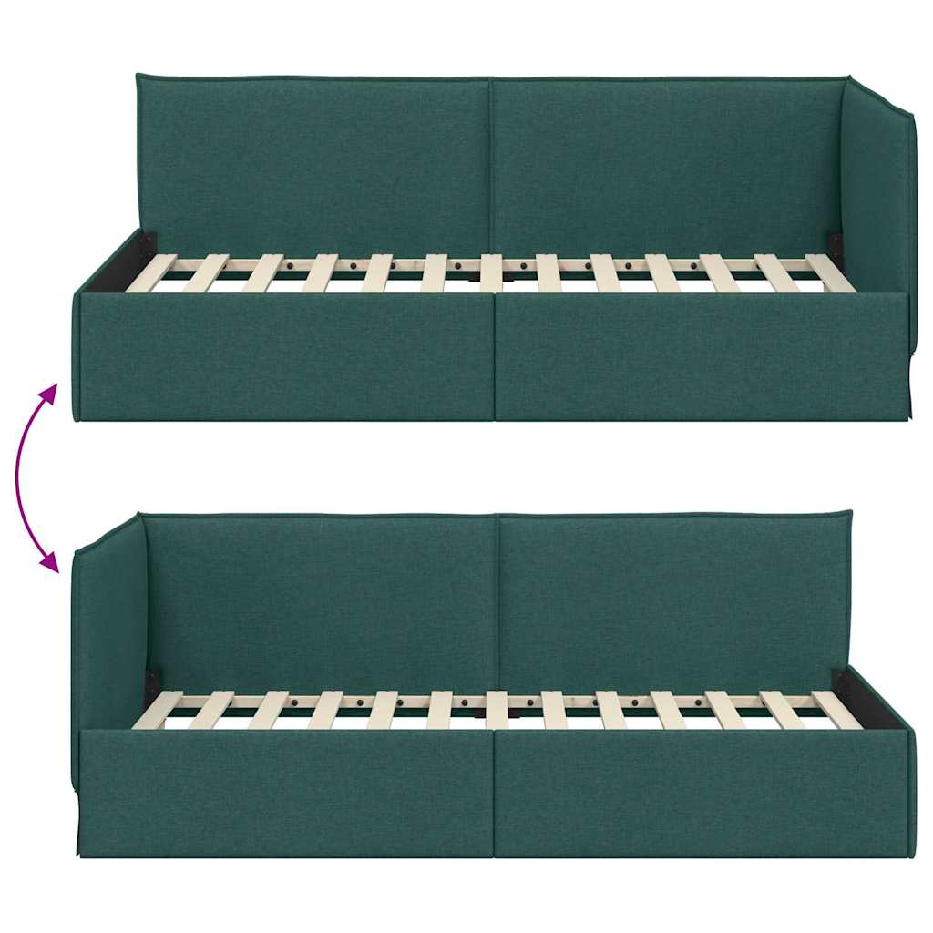 Corner Bed Frame with Headboard Dark green 90 x 190 cm Fabric