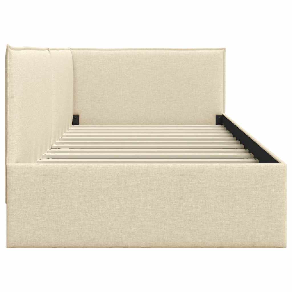 Corner Bed Frame with Headboard Cream 90 x 190 cm Fabric