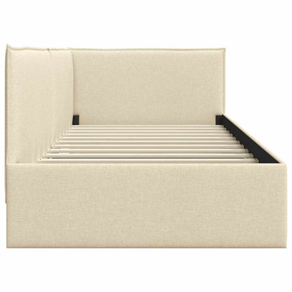 Corner Bed Frame with Headboard Cream 90 x 190 cm Fabric