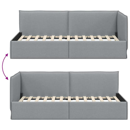 Corner Bed Frame with Headboard Light grey 90 x 200 cm Fabric