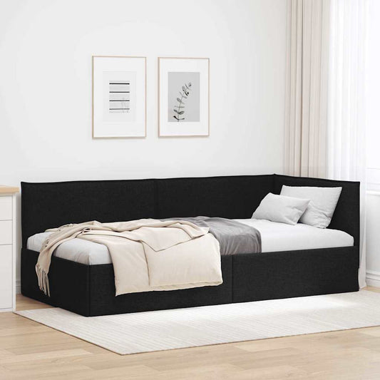Corner Bed Frame with Headboard Black 90 x 200 cm Fabric