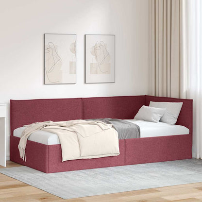 Corner Bed Frame with Headboard Wine red 90 x 200 cm Fabric