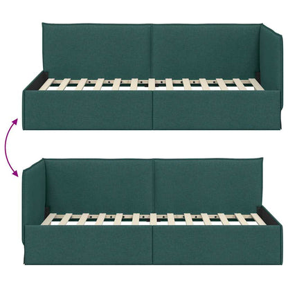 Corner Bed Frame with Headboard Dark green 90 x 200 cm Fabric