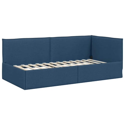 Corner Bed Frame with Headboard Blue 90 x 200 cm Fabric