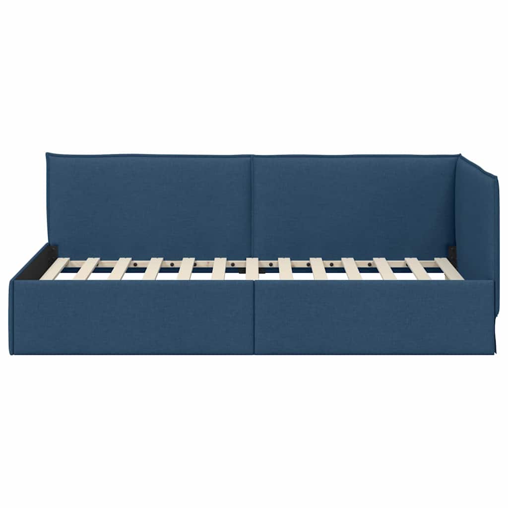 Corner Bed Frame with Headboard Blue 90 x 200 cm Fabric