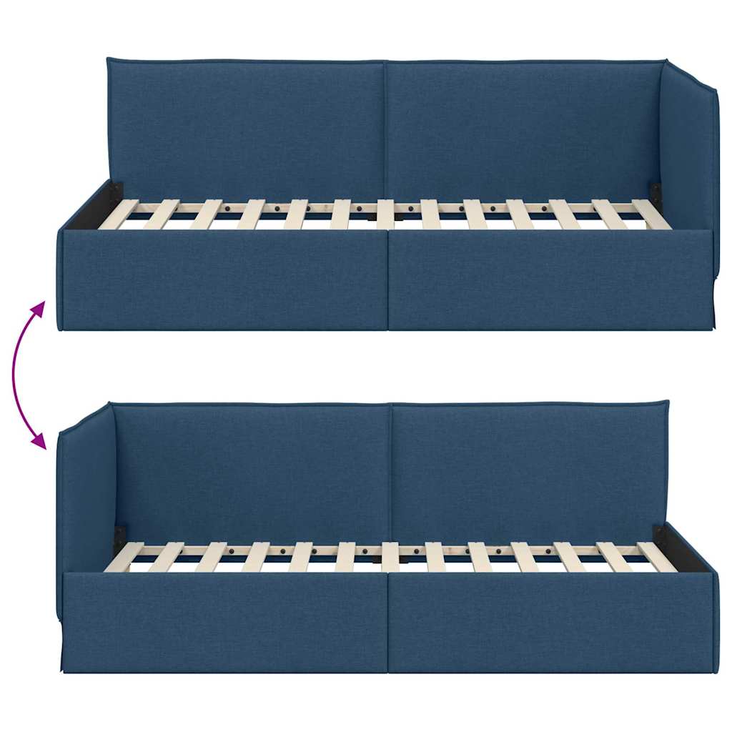 Corner Bed Frame with Headboard Blue 90 x 200 cm Fabric