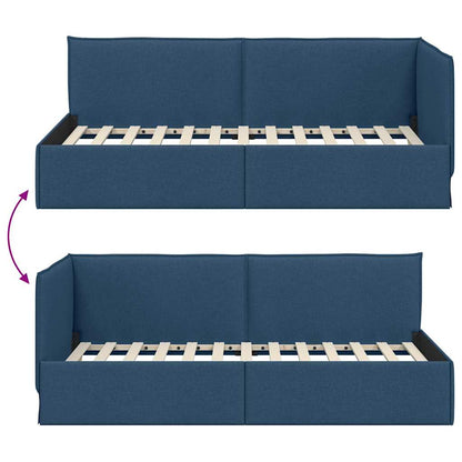 Corner Bed Frame with Headboard Blue 90 x 200 cm Fabric