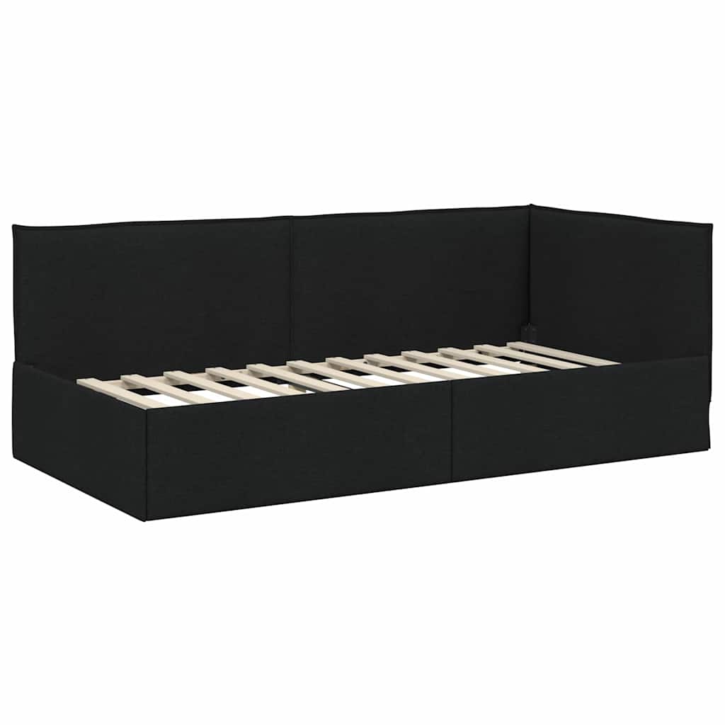 Corner Bed Frame with Headboard Black 100 x 200 cm Fabric