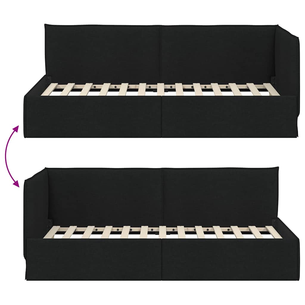 Corner Bed Frame with Headboard Black 100 x 200 cm Fabric