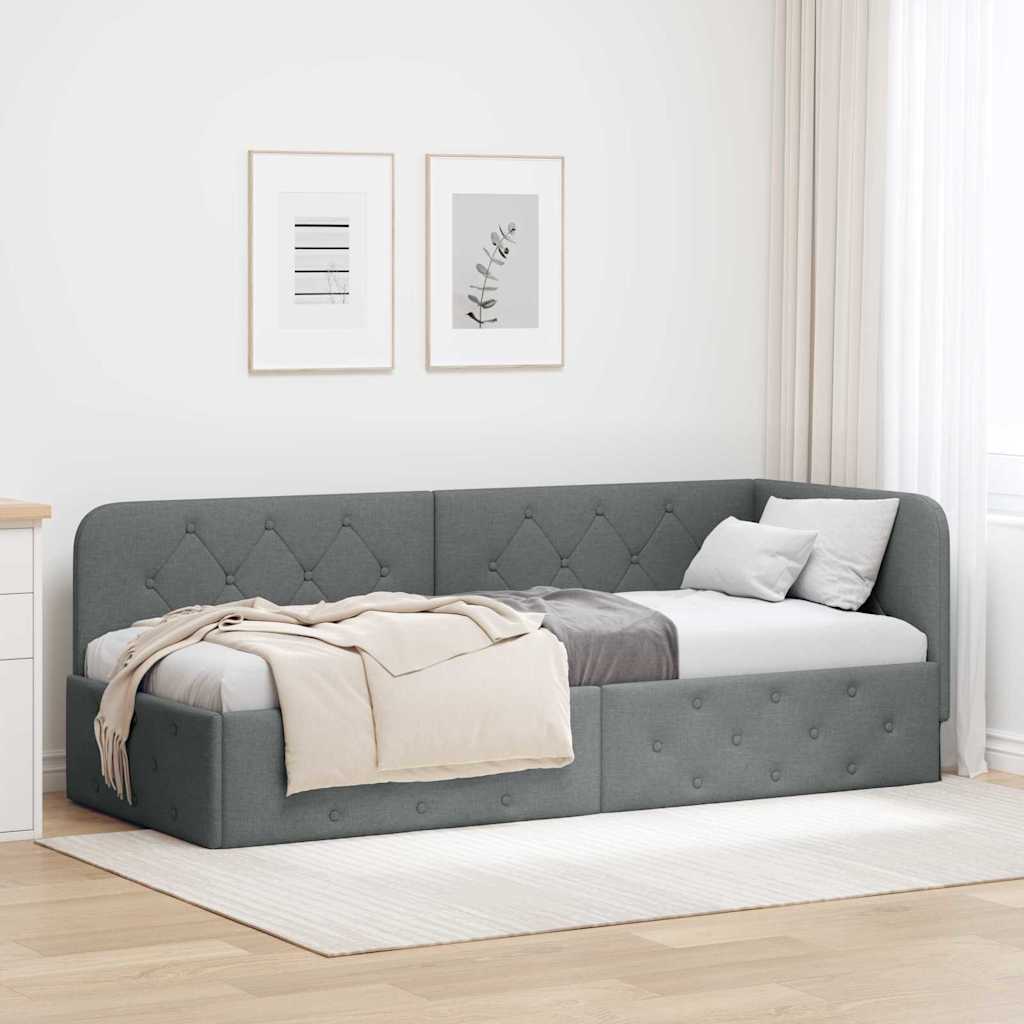 Corner Bed Frame with Headboard Dark Grey 80 x 200 cm Fabric