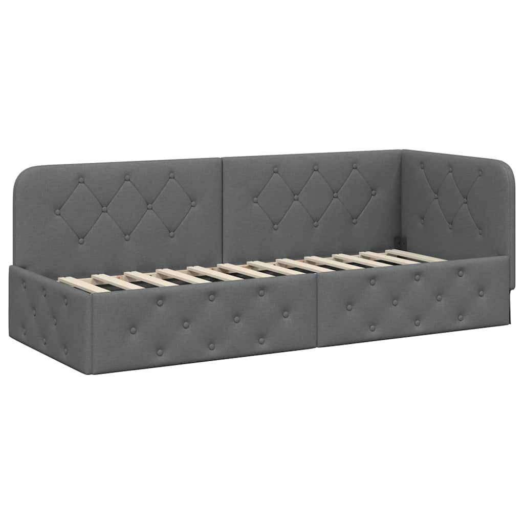 Corner Bed Frame with Headboard Dark Grey 80 x 200 cm Fabric