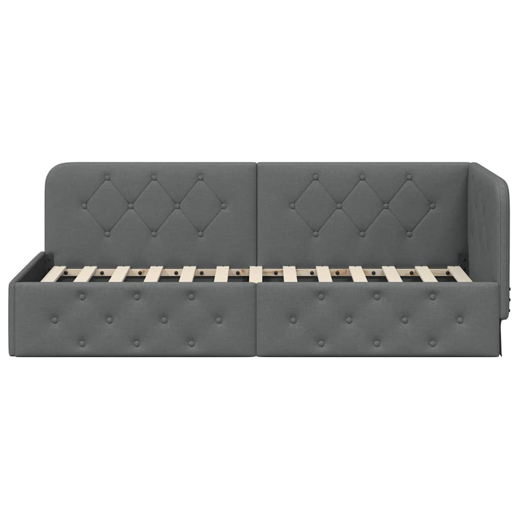 Corner Bed Frame with Headboard Dark Grey 80 x 200 cm Fabric