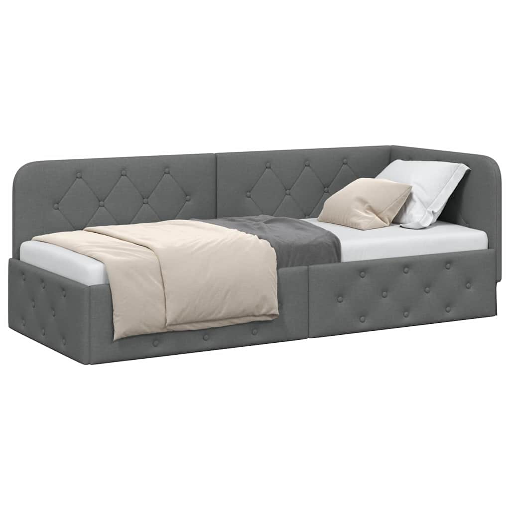 Corner Bed Frame with Headboard Dark Grey 80 x 200 cm Fabric