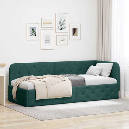 Corner Bed Frame with Headboard Dark Green 80 x 200 cm Fabric