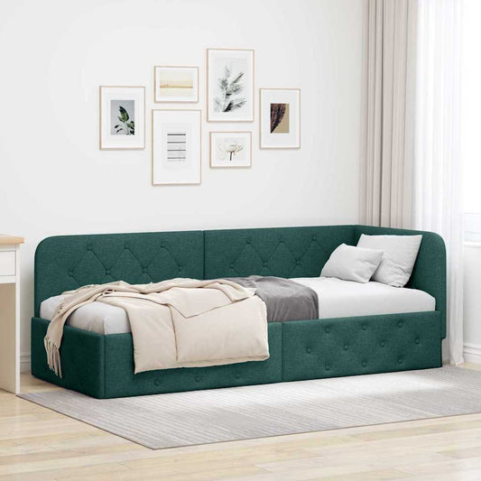 Corner Bed Frame with Headboard Dark Green 80 x 200 cm Fabric