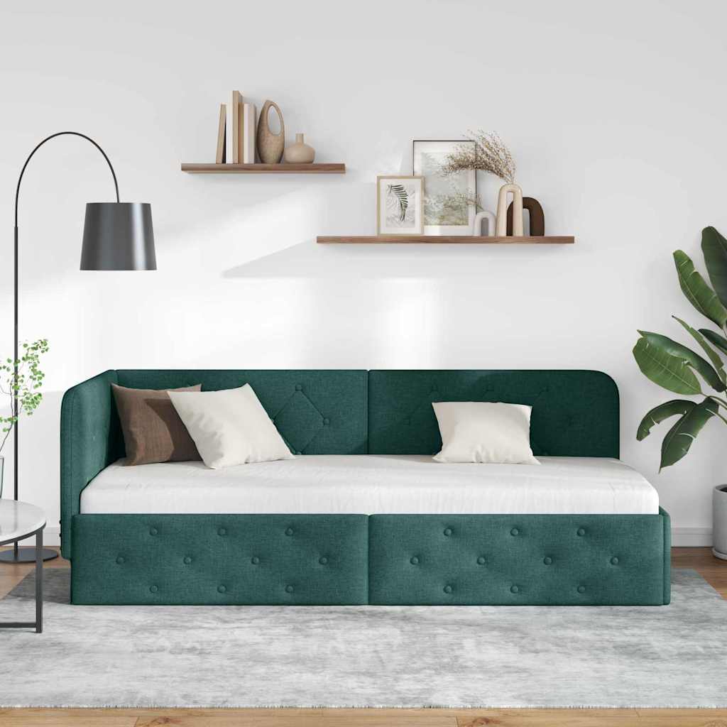 Corner Bed Frame with Headboard Dark Green 80 x 200 cm Fabric