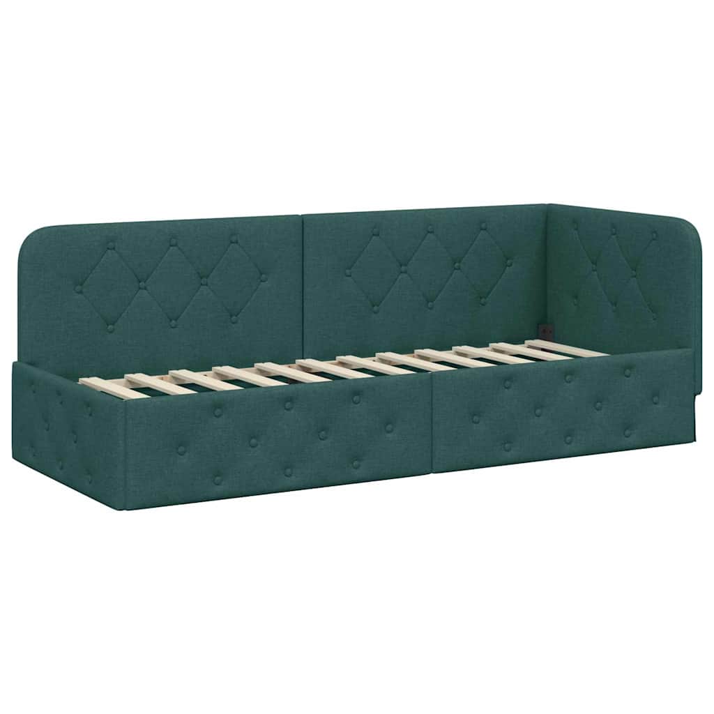 Corner Bed Frame with Headboard Dark Green 80 x 200 cm Fabric