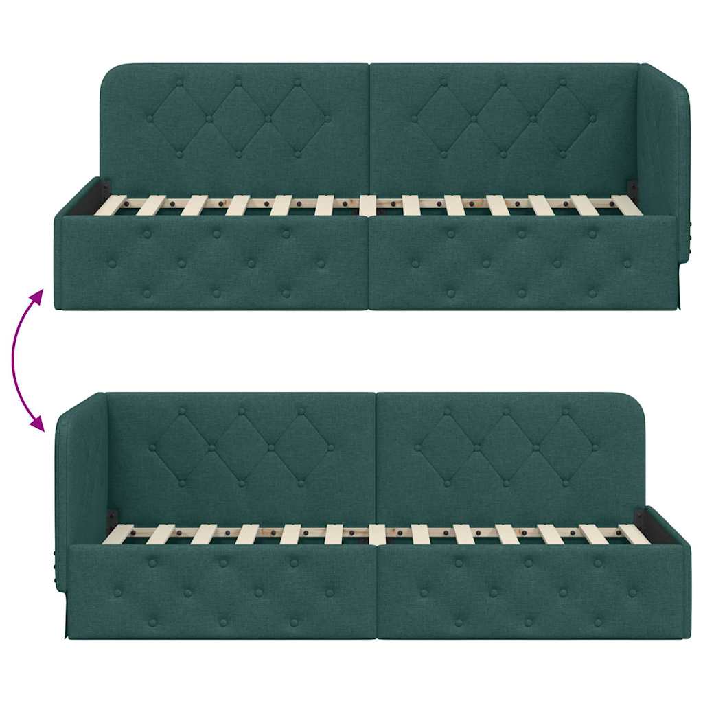 Corner Bed Frame with Headboard Dark Green 80 x 200 cm Fabric