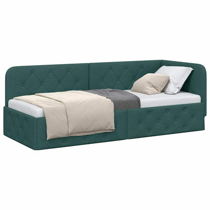 Corner Bed Frame with Headboard Dark Green 80 x 200 cm Fabric