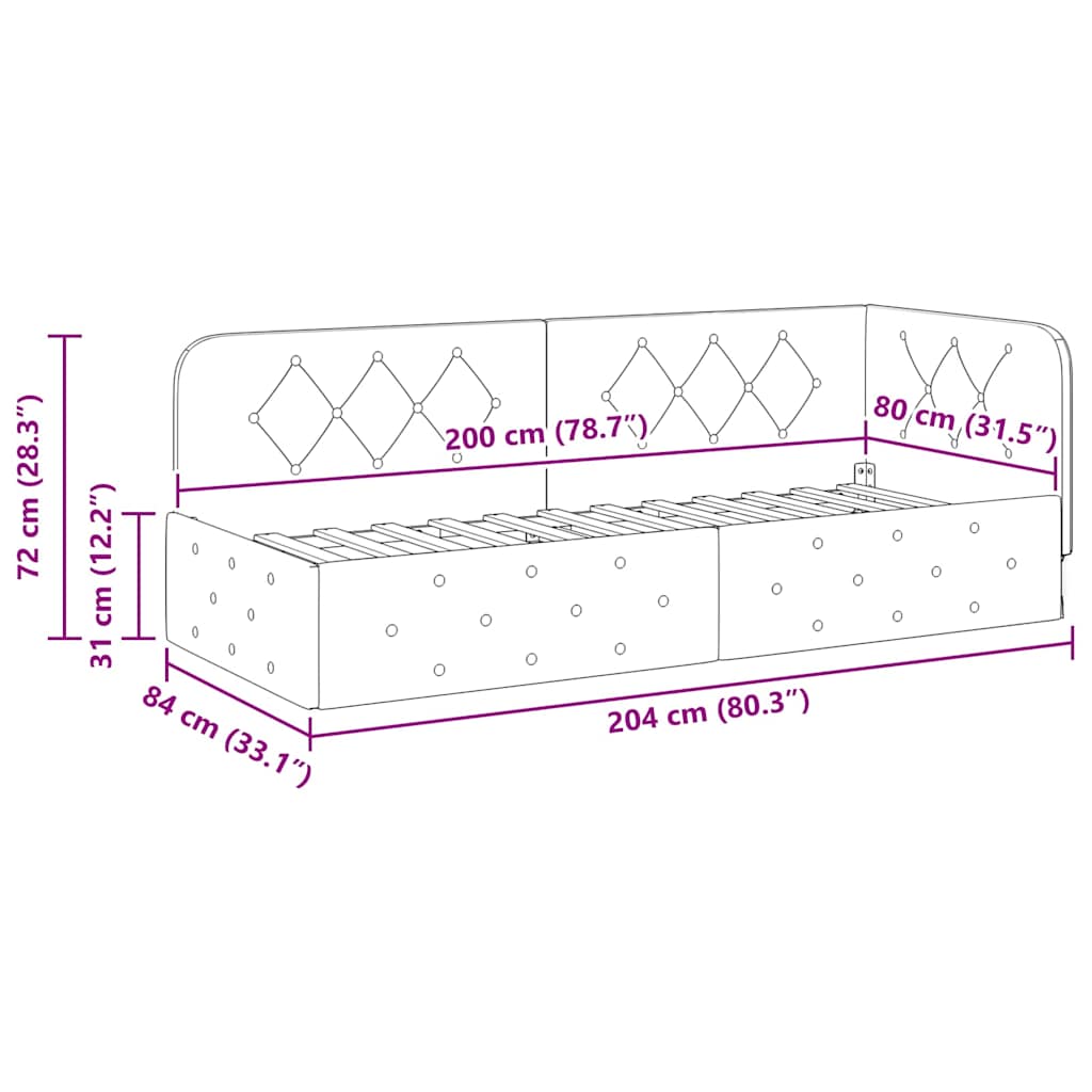 Corner Bed Frame with Headboard Dark Green 80 x 200 cm Fabric