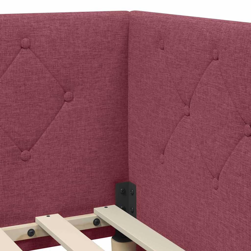 Corner Bed Frame with Headboard Wine Red 90 x 190 cm Fabric
