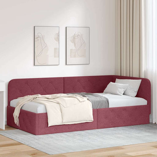 Corner Bed Frame with Headboard Wine Red 90 x 190 cm Fabric