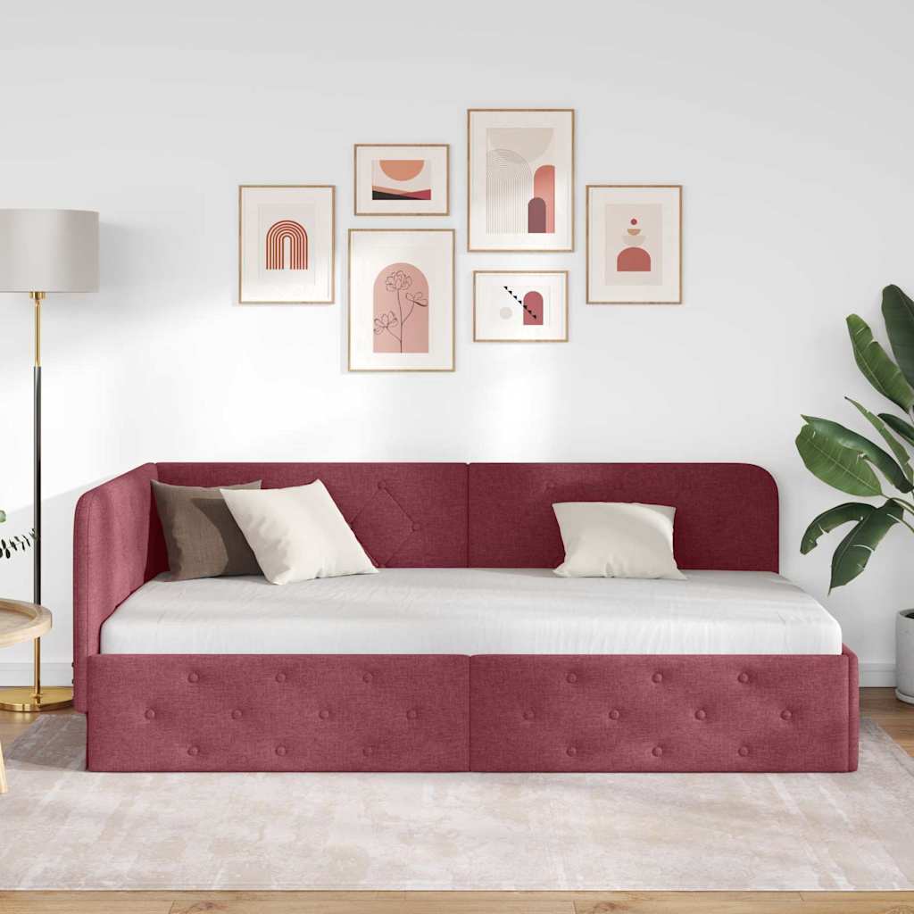 Corner Bed Frame with Headboard Wine Red 90 x 190 cm Fabric