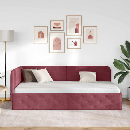 Corner Bed Frame with Headboard Wine Red 90 x 190 cm Fabric