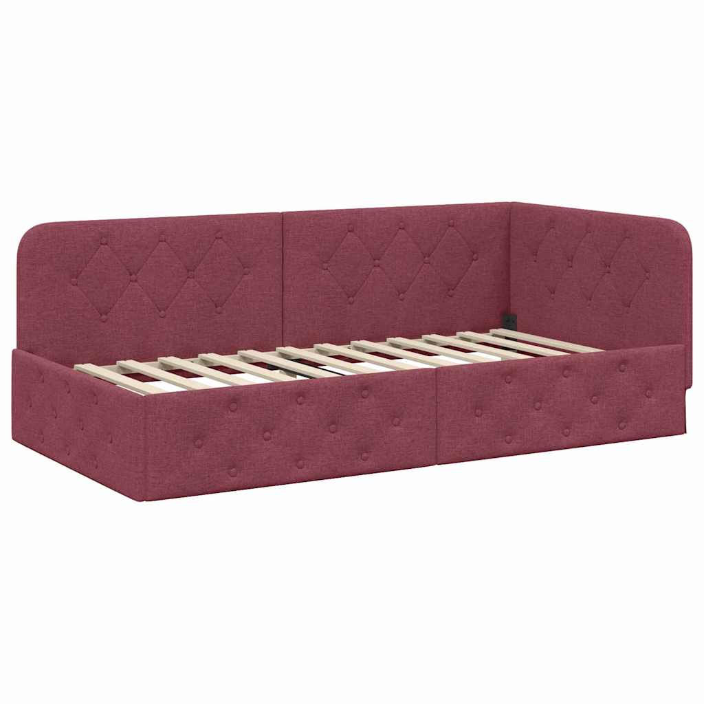 Corner Bed Frame with Headboard Wine Red 90 x 190 cm Fabric