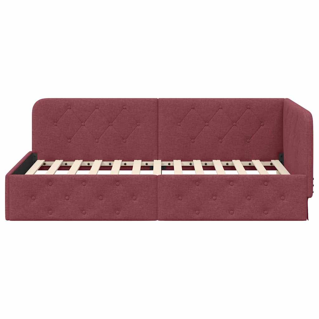 Corner Bed Frame with Headboard Wine Red 90 x 190 cm Fabric