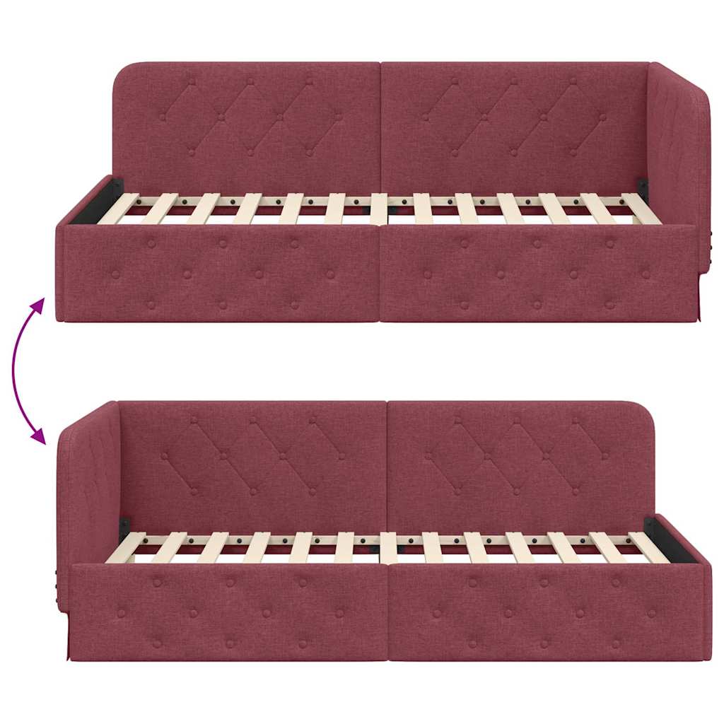Corner Bed Frame with Headboard Wine Red 90 x 190 cm Fabric